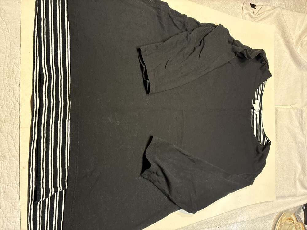 J.Jill Women's Black Layered Look 3/4 Sleeve Top with Striped Hem Details
